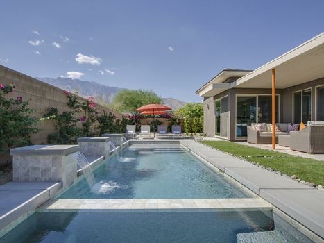 Mid-Century Style & Waterfall Pool House