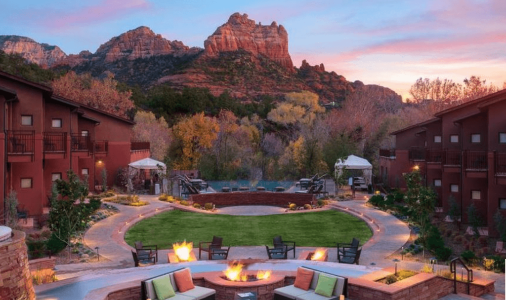 Amara Resort courtyard in the Red rocks of Sedona