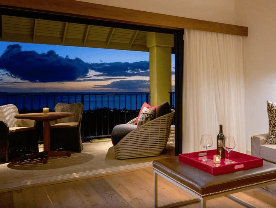 Hotel Wailea Hotel Room Balcony overlooking the ocean at sunset